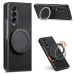 Custodia per telefono in pelle stile retrò con supporto girevole rotondo, For Galaxy Z Fold4