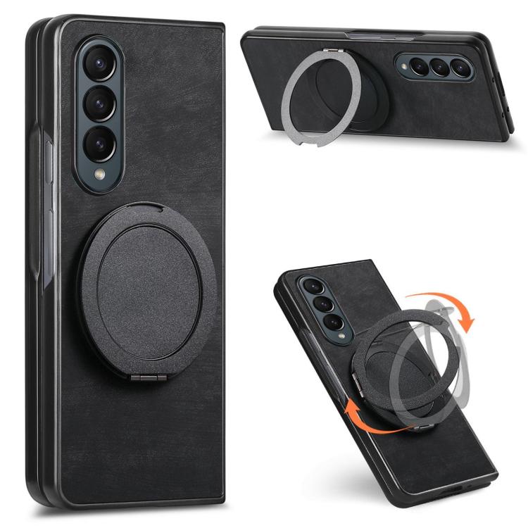 Custodia per telefono in pelle stile retrò con supporto girevole rotondo, For Galaxy Z Fold4