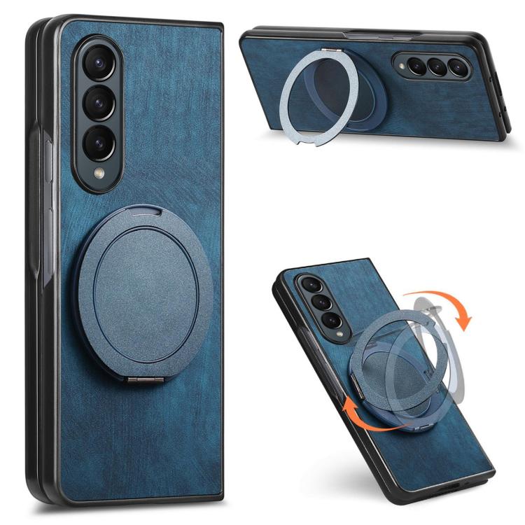 Custodia per telefono in pelle stile retrò con supporto girevole rotondo, For Galaxy Z Fold4