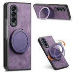 Custodia per telefono in pelle stile retrò con supporto girevole rotondo, For Galaxy Z Fold4
