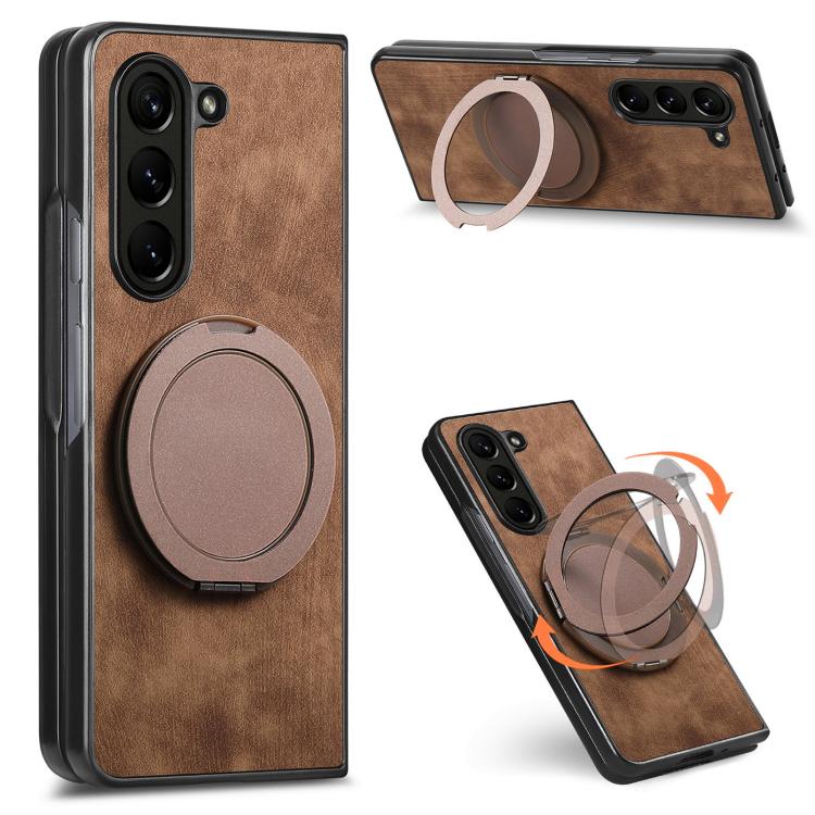 Custodia per telefono in pelle stile retrò con supporto girevole rotondo, For Galaxy Z Fold8 Ultra 5G, For Galaxy Z Fold7, For Galaxy Z Fold6, For Galaxy Z Fold5