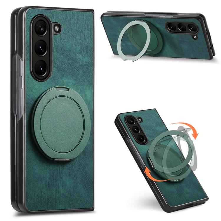Custodia per telefono in pelle stile retrò con supporto girevole rotondo, For Galaxy Z Fold8 Ultra 5G, For Galaxy Z Fold7, For Galaxy Z Fold6, For Galaxy Z Fold5