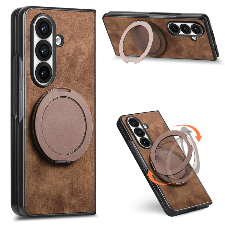 Custodia per telefono in pelle stile retrò con supporto girevole rotondo, For Galaxy Z Fold8 Ultra 5G, For Galaxy Z Fold7, For Galaxy Z Fold6, For Galaxy Z Fold5