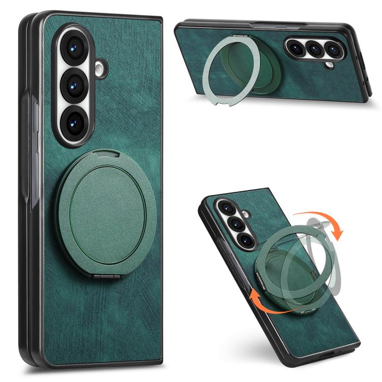 Custodia per telefono in pelle stile retrò con supporto girevole rotondo, For Galaxy Z Fold8 Ultra 5G, For Galaxy Z Fold7, For Galaxy Z Fold6, For Galaxy Z Fold5