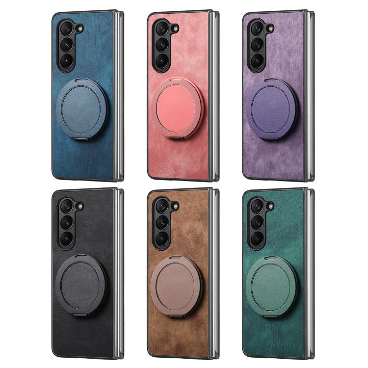 Custodia per telefono in pelle stile retrò con supporto girevole rotondo, For Galaxy Z Fold4