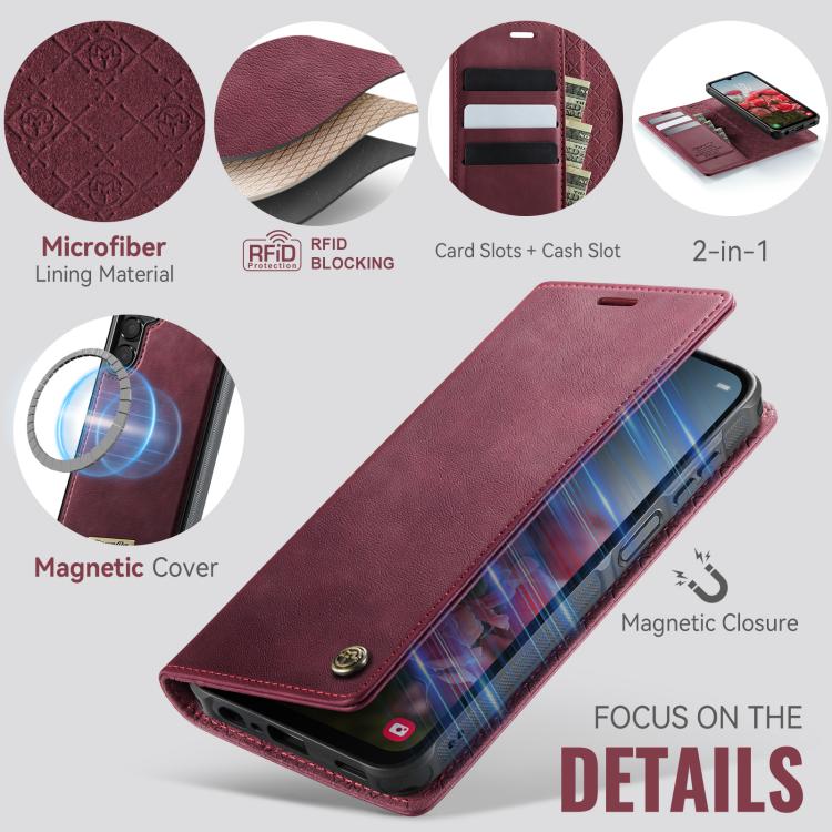 Custodia per telefono CaseMe C49 con portafoglio in pelle, magnetica, con blocco RFID e removibile., For Samsung Galaxy A15, For Samsung Galaxy S23 FE 5G, For Samsung Galaxy A54 5G, For Samsung Galaxy S23 Ultra 5G