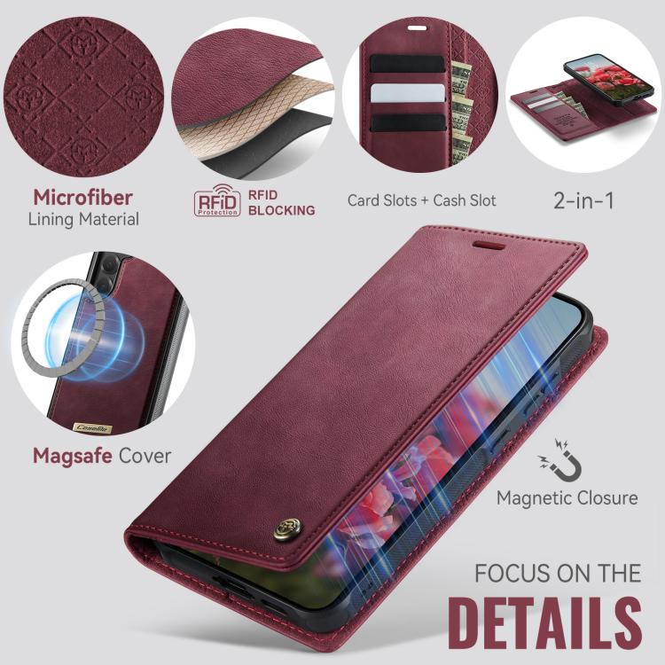 Custodia per telefono CaseMe C49 con portafoglio in pelle, magnetica, con blocco RFID e removibile., For Samsung Galaxy S24+ / S25+, For Samsung Galaxy A14 5G / M44, For Samsung Galaxy A55 / A35 5G, For Samsung Galaxy A13 / A04s