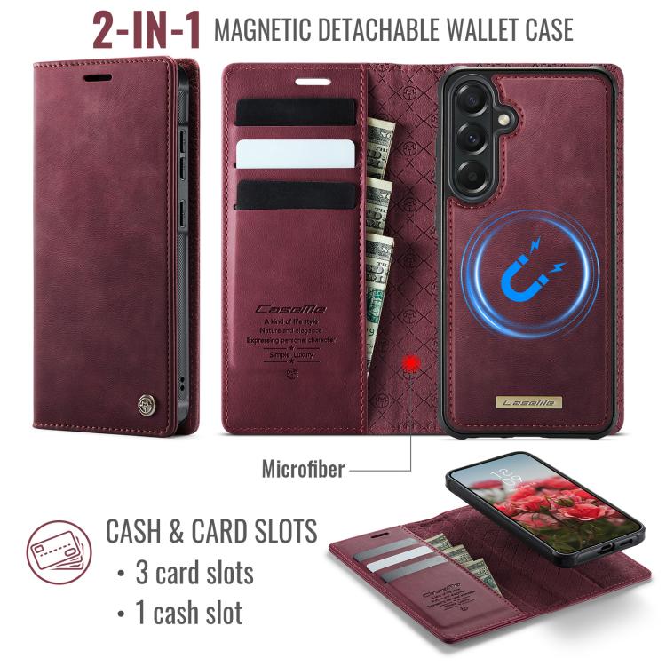 Custodia per telefono CaseMe C49 con portafoglio in pelle, magnetica, con blocco RFID e removibile., For Samsung Galaxy A57 5G, For Galaxy S25 FE, For Samsung Galaxy S25 Edge 5G, For Samsung Galaxy A56 5G