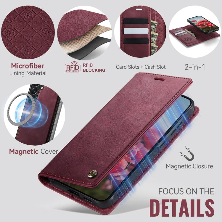 Custodia per telefono CaseMe C49 con portafoglio in pelle, magnetica, con blocco RFID e removibile., For Samsung Galaxy A57 5G, For Galaxy S25 FE, For Samsung Galaxy S25 Edge 5G, For Samsung Galaxy A56 5G