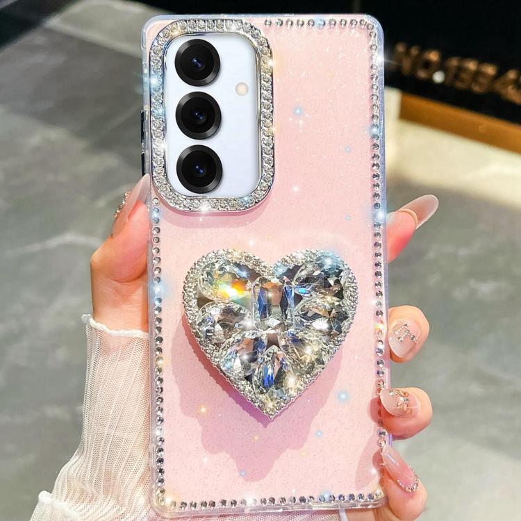 Custodia per telefono con ciondolo a forma di cuore e pietre preziose glitterate effetto diamante., For Samsung Galaxy S25 5G, For Samsung Galaxy S25+ 5G, For Samsung Galaxy S25 Ultra 5G, For Samsung Galaxy A16 5G