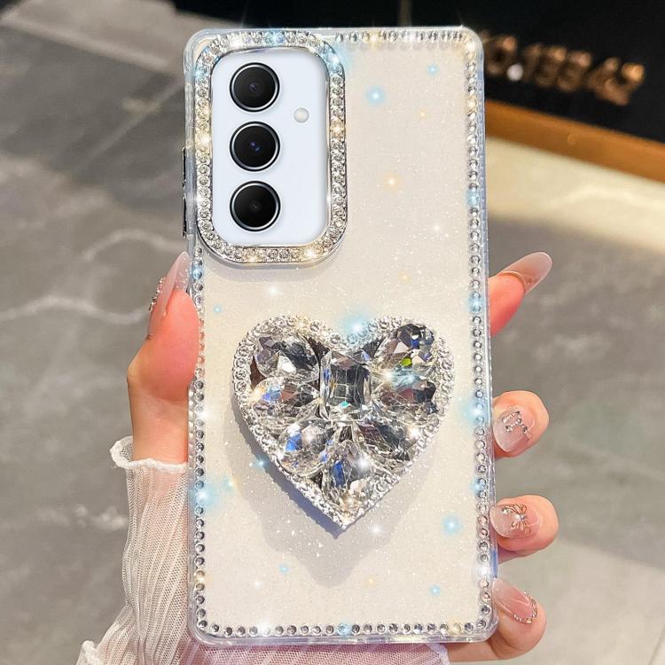 Custodia per telefono con ciondolo a forma di cuore e pietre preziose glitterate effetto diamante., For Samsung Galaxy S24 FE 5G, For Samsung Galaxy A15 5G, For Samsung Galaxy A55 5G, For Samsung Galaxy A35 5G