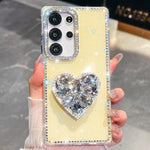 Custodia per telefono con ciondolo a forma di cuore e pietre preziose glitterate effetto diamante., For Samsung Galaxy S24 Ultra 5G, For Samsung Galaxy S24+ 5G, For Samsung Galaxy S24 5G, For Samsung Galaxy S23 Ultra 5G