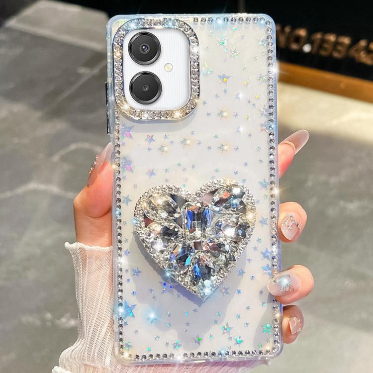 Custodia per telefono con ciondolo a forma di cuore e pietre preziose glitterate effetto diamante., For Samsung Galaxy S26+ 5G, For Samsung Galaxy S26 Ultra 5G, For Samsung Galaxy S26 5G, For Samsung Galaxy A07 5G