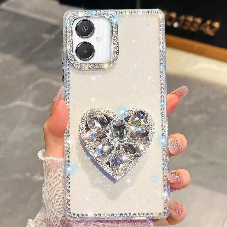 Custodia per telefono con ciondolo a forma di cuore e pietre preziose glitterate effetto diamante., For Samsung Galaxy S26+ 5G, For Samsung Galaxy S26 Ultra 5G, For Samsung Galaxy S26 5G, For Samsung Galaxy A07 5G