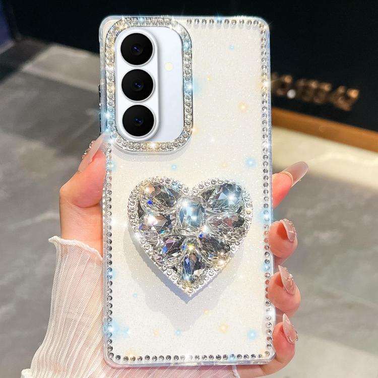 Custodia per telefono con ciondolo a forma di cuore e pietre preziose glitterate effetto diamante., For Samsung Galaxy S26+ 5G, For Samsung Galaxy S26 Ultra 5G, For Samsung Galaxy S26 5G, For Samsung Galaxy A07 5G