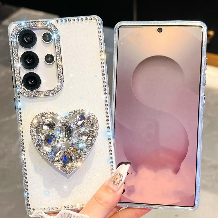 Custodia per telefono con ciondolo a forma di cuore e pietre preziose glitterate effetto diamante., For Samsung Galaxy S26+ 5G, For Samsung Galaxy S26 Ultra 5G, For Samsung Galaxy S26 5G, For Samsung Galaxy A07 5G