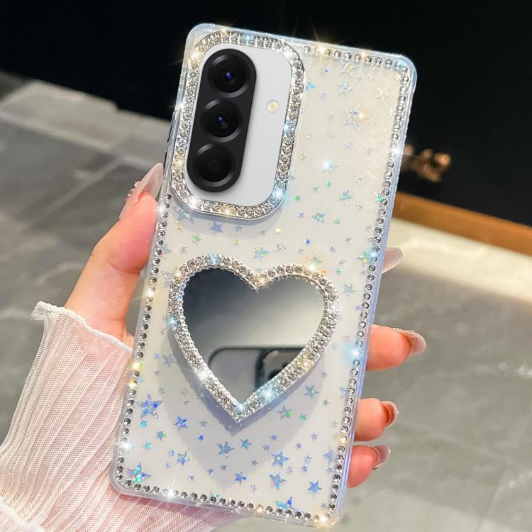Custodia per telefono con ciondolo a forma di cuore e specchio glitterato effetto diamante., For Samsung Galaxy A17 5G, For Samsung Galaxy A56 5G, For Samsung Galaxy A26 5G, For Samsung Galaxy A36 5G