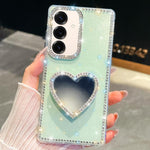 Custodia per telefono con ciondolo a forma di cuore e specchio glitterato effetto diamante., For Samsung Galaxy S25 5G, For Samsung Galaxy S25+ 5G, For Samsung Galaxy S25 Ultra 5G, For Samsung Galaxy A16 5G
