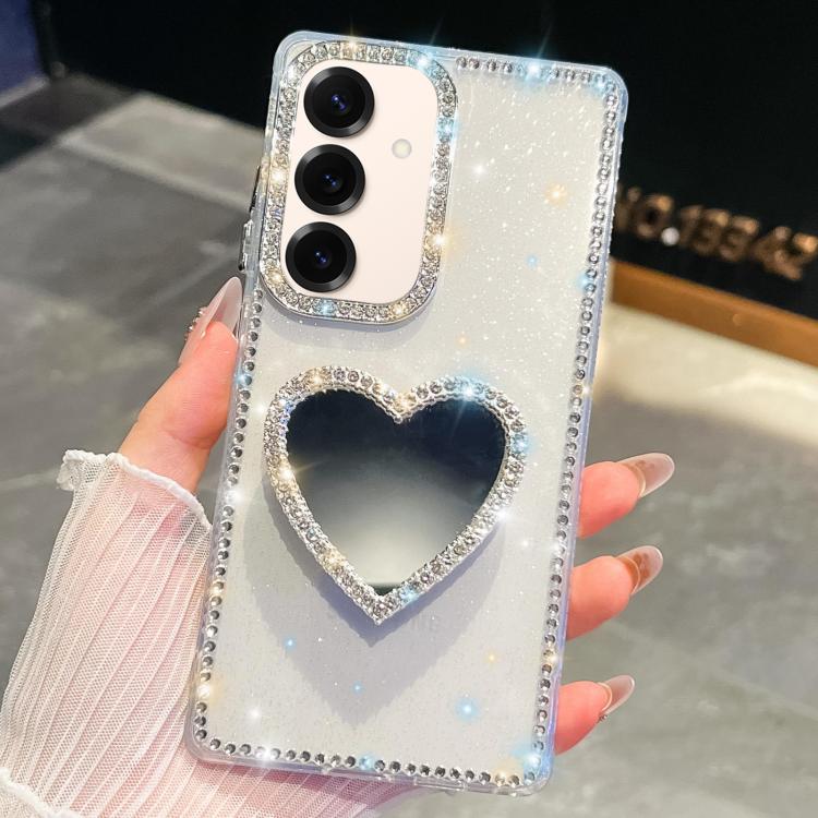 Custodia per telefono con ciondolo a forma di cuore e specchio glitterato effetto diamante., For Samsung Galaxy S25 5G, For Samsung Galaxy S25+ 5G, For Samsung Galaxy S25 Ultra 5G, For Samsung Galaxy A16 5G