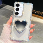 Custodia per telefono con ciondolo a forma di cuore e specchio glitterato effetto diamante., For Samsung Galaxy S25 5G, For Samsung Galaxy S25+ 5G, For Samsung Galaxy S25 Ultra 5G, For Samsung Galaxy A16 5G