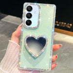 Custodia per telefono con ciondolo a forma di cuore e specchio glitterato effetto diamante., For Samsung Galaxy S24 FE 5G, For Samsung Galaxy A15 5G, For Samsung Galaxy A55 5G, For Samsung Galaxy A35 5G