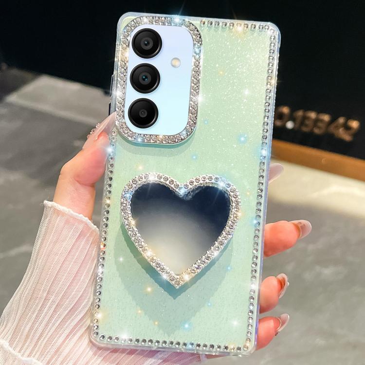 Custodia per telefono con ciondolo a forma di cuore e specchio glitterato effetto diamante., For Samsung Galaxy S24 FE 5G, For Samsung Galaxy A15 5G, For Samsung Galaxy A55 5G, For Samsung Galaxy A35 5G
