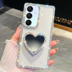 Custodia per telefono con ciondolo a forma di cuore e specchio glitterato effetto diamante., For Samsung Galaxy S24 FE 5G, For Samsung Galaxy A15 5G, For Samsung Galaxy A55 5G, For Samsung Galaxy A35 5G