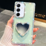 Custodia per telefono con ciondolo a forma di cuore e specchio glitterato effetto diamante., For Samsung Galaxy S24 FE 5G, For Samsung Galaxy A15 5G, For Samsung Galaxy A55 5G, For Samsung Galaxy A35 5G