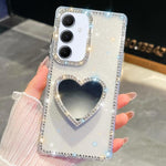 Custodia per telefono con ciondolo a forma di cuore e specchio glitterato effetto diamante., For Samsung Galaxy S24 FE 5G, For Samsung Galaxy A15 5G, For Samsung Galaxy A55 5G, For Samsung Galaxy A35 5G