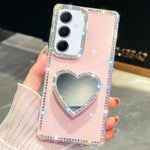Custodia per telefono con ciondolo a forma di cuore e specchio glitterato effetto diamante., For Samsung Galaxy S24 FE 5G, For Samsung Galaxy A15 5G, For Samsung Galaxy A55 5G, For Samsung Galaxy A35 5G