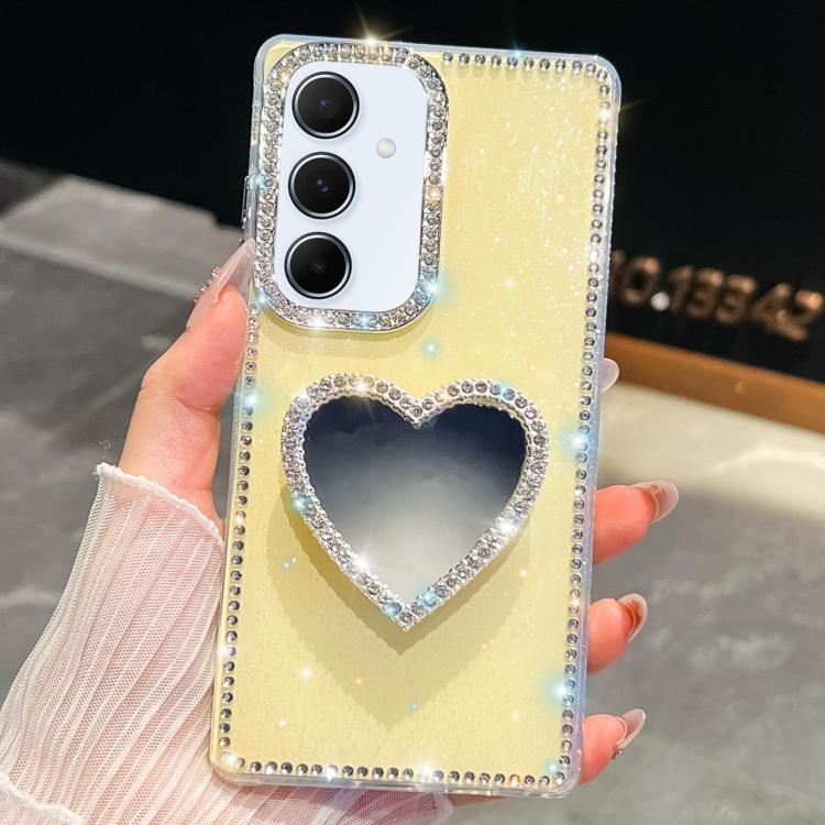 Custodia per telefono con ciondolo a forma di cuore e specchio glitterato effetto diamante., For Samsung Galaxy S24 FE 5G, For Samsung Galaxy A15 5G, For Samsung Galaxy A55 5G, For Samsung Galaxy A35 5G