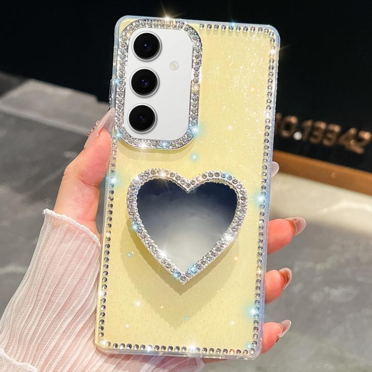 Custodia per telefono con ciondolo a forma di cuore e specchio glitterato effetto diamante., For Samsung Galaxy S24 Ultra 5G, For Samsung Galaxy S24+ 5G, For Samsung Galaxy S24 5G, For Samsung Galaxy S23 Ultra 5G