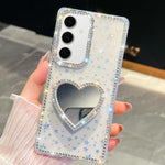 Custodia per telefono con ciondolo a forma di cuore e specchio glitterato effetto diamante., For Samsung Galaxy S24 Ultra 5G, For Samsung Galaxy S24+ 5G, For Samsung Galaxy S24 5G, For Samsung Galaxy S23 Ultra 5G