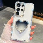 Custodia per telefono con ciondolo a forma di cuore e specchio glitterato effetto diamante., For Samsung Galaxy S24 Ultra 5G, For Samsung Galaxy S24+ 5G, For Samsung Galaxy S24 5G, For Samsung Galaxy S23 Ultra 5G