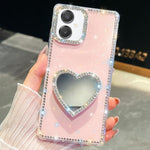 Custodia per telefono con ciondolo a forma di cuore e specchio glitterato effetto diamante., For Samsung Galaxy S26+ 5G, For Samsung Galaxy S26 Ultra 5G, For Samsung Galaxy S26 5G, For Samsung Galaxy A07 5G