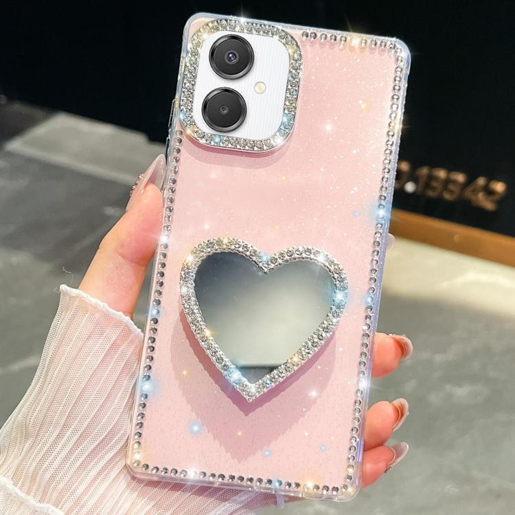 Custodia per telefono con ciondolo a forma di cuore e specchio glitterato effetto diamante., For Samsung Galaxy S26+ 5G, For Samsung Galaxy S26 Ultra 5G, For Samsung Galaxy S26 5G, For Samsung Galaxy A07 5G