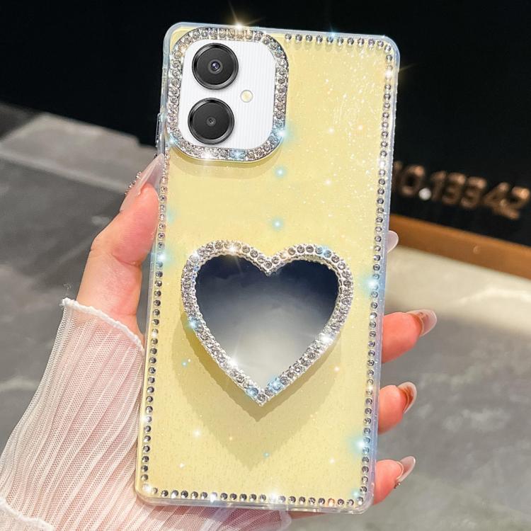 Custodia per telefono con ciondolo a forma di cuore e specchio glitterato effetto diamante., For Samsung Galaxy S26+ 5G, For Samsung Galaxy S26 Ultra 5G, For Samsung Galaxy S26 5G, For Samsung Galaxy A07 5G