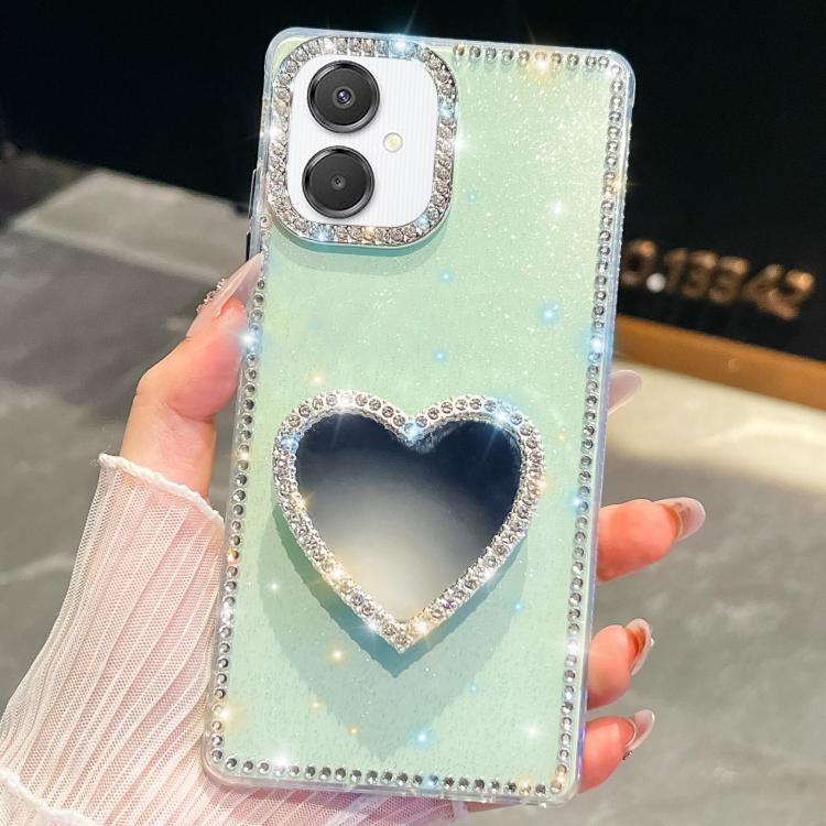 Custodia per telefono con ciondolo a forma di cuore e specchio glitterato effetto diamante., For Samsung Galaxy S26+ 5G, For Samsung Galaxy S26 Ultra 5G, For Samsung Galaxy S26 5G, For Samsung Galaxy A07 5G