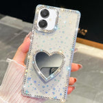 Custodia per telefono con ciondolo a forma di cuore e specchio glitterato effetto diamante., For Samsung Galaxy S26+ 5G, For Samsung Galaxy S26 Ultra 5G, For Samsung Galaxy S26 5G, For Samsung Galaxy A07 5G