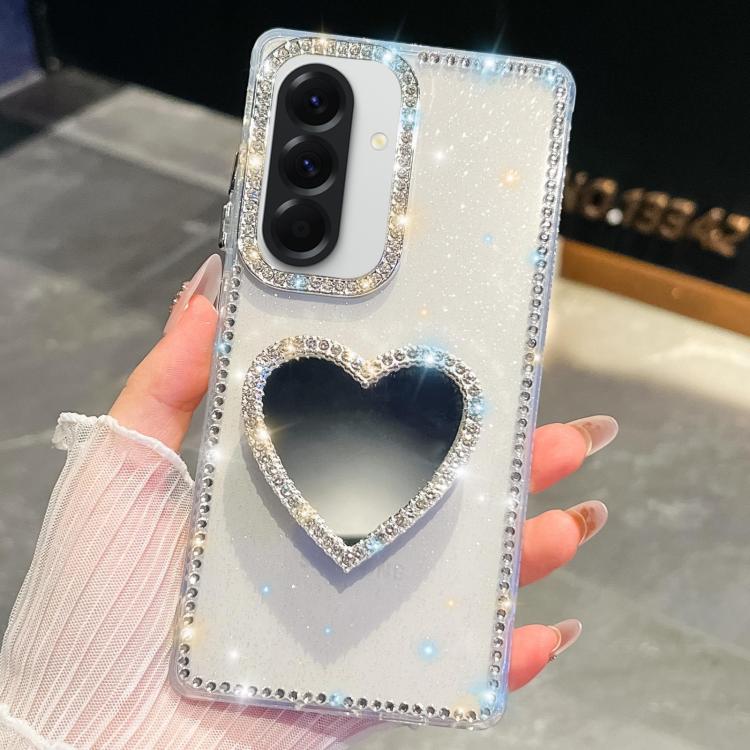 Custodia per telefono con ciondolo a forma di cuore e specchio glitterato effetto diamante., For Samsung Galaxy A17 5G, For Samsung Galaxy A56 5G, For Samsung Galaxy A26 5G, For Samsung Galaxy A36 5G