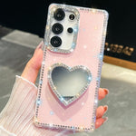 Custodia per telefono con ciondolo a forma di cuore e specchio glitterato effetto diamante., For Samsung Galaxy S26+ 5G, For Samsung Galaxy S26 Ultra 5G, For Samsung Galaxy S26 5G, For Samsung Galaxy A07 5G