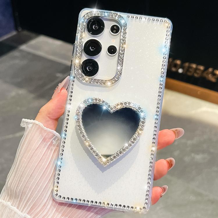 Custodia per telefono con ciondolo a forma di cuore e specchio glitterato effetto diamante., For Samsung Galaxy S26+ 5G, For Samsung Galaxy S26 Ultra 5G, For Samsung Galaxy S26 5G, For Samsung Galaxy A07 5G