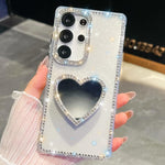 Custodia per telefono con ciondolo a forma di cuore e specchio glitterato effetto diamante., For Samsung Galaxy S26+ 5G, For Samsung Galaxy S26 Ultra 5G, For Samsung Galaxy S26 5G, For Samsung Galaxy A07 5G