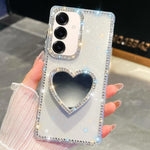 Custodia per telefono con ciondolo a forma di cuore e specchio glitterato effetto diamante., For Samsung Galaxy S26+ 5G, For Samsung Galaxy S26 Ultra 5G, For Samsung Galaxy S26 5G, For Samsung Galaxy A07 5G