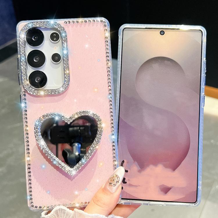 Custodia per telefono con ciondolo a forma di cuore e specchio glitterato effetto diamante., For Samsung Galaxy S24 Ultra 5G, For Samsung Galaxy S24+ 5G, For Samsung Galaxy S24 5G, For Samsung Galaxy S23 Ultra 5G