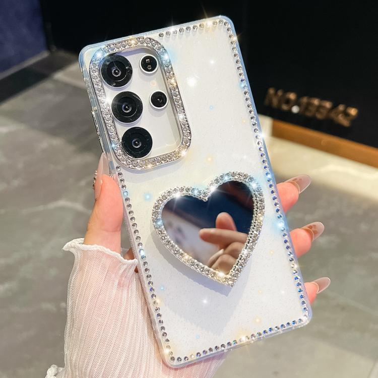 Custodia per telefono con ciondolo a forma di cuore e specchio glitterato effetto diamante., For Samsung Galaxy S26+ 5G, For Samsung Galaxy S26 Ultra 5G, For Samsung Galaxy S26 5G, For Samsung Galaxy A07 5G