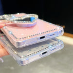 Custodia per telefono con ciondolo a forma di cuore e specchio glitterato effetto diamante., For Samsung Galaxy S24 Ultra 5G, For Samsung Galaxy S24+ 5G, For Samsung Galaxy S24 5G, For Samsung Galaxy S23 Ultra 5G