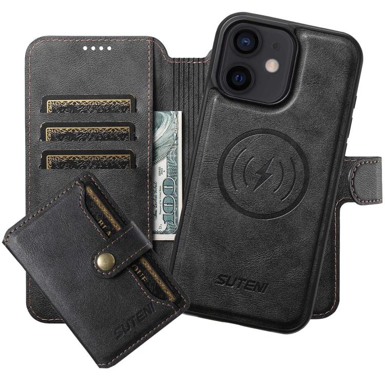 Custodia per telefono in pelle Suteni Q05S1 3 in 1 con portafoglio rimovibile e MagSafe., For iPhone 13 Pro Max, For iPhone 13 Pro, For iPhone 13, For iPhone 12, For iPhone 12 Pro Max, For iPhone 12 Pro