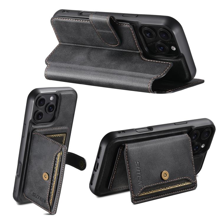 Custodia per telefono in pelle Suteni Q05S1 3 in 1 con portafoglio rimovibile e MagSafe., For iPhone 12 Pro