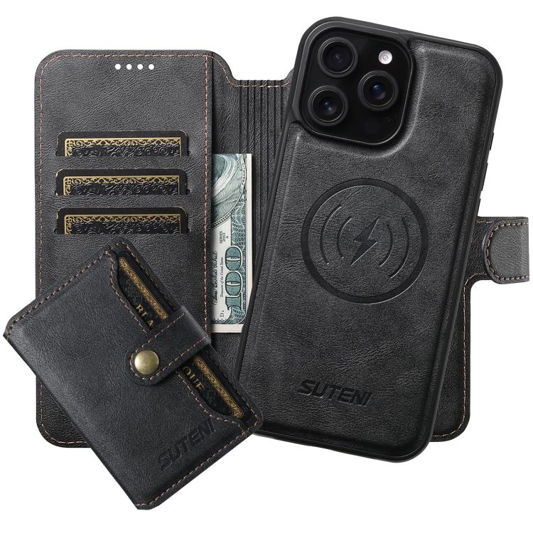 Custodia per telefono in pelle Suteni Q05S1 3 in 1 con portafoglio rimovibile e MagSafe., For iPhone 13 Pro Max, For iPhone 13 Pro, For iPhone 13, For iPhone 12, For iPhone 12 Pro Max, For iPhone 12 Pro